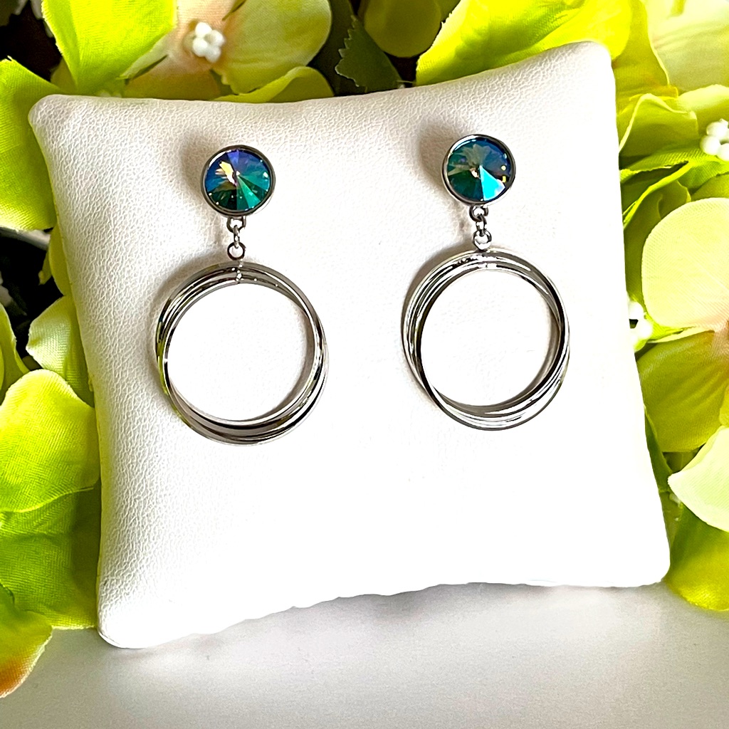 Swarovski Oil Spill Crystal Silver Dangle Earrings